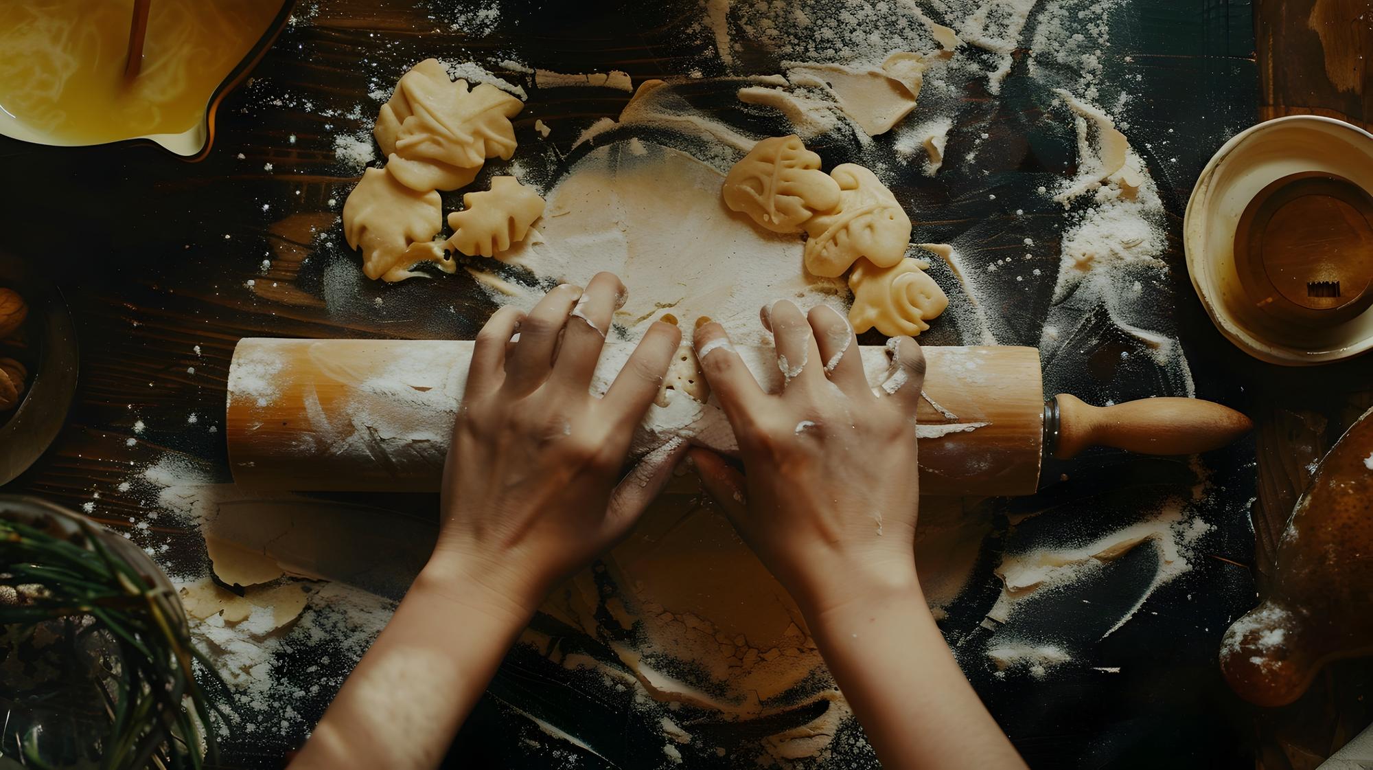 Hands shaping artisanal pasta in a kitchen